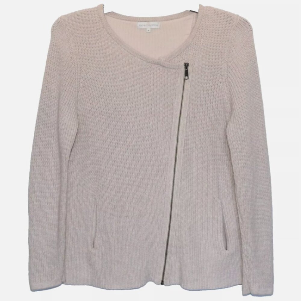 Rocha. John Rocha Beige Elbow Patch Front Zipper Cardigan Size 14